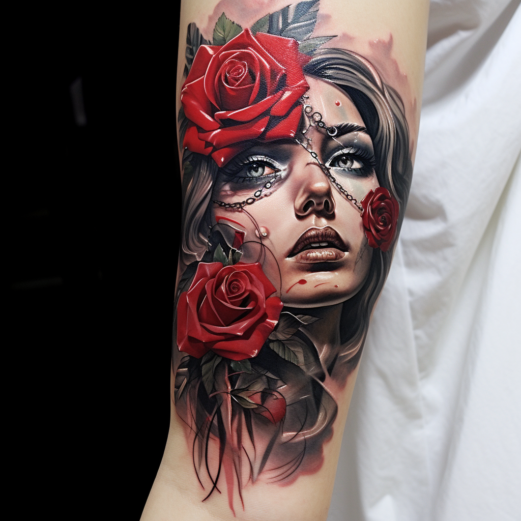amazing-tattoos,Rose & Face – tattoogpt.io